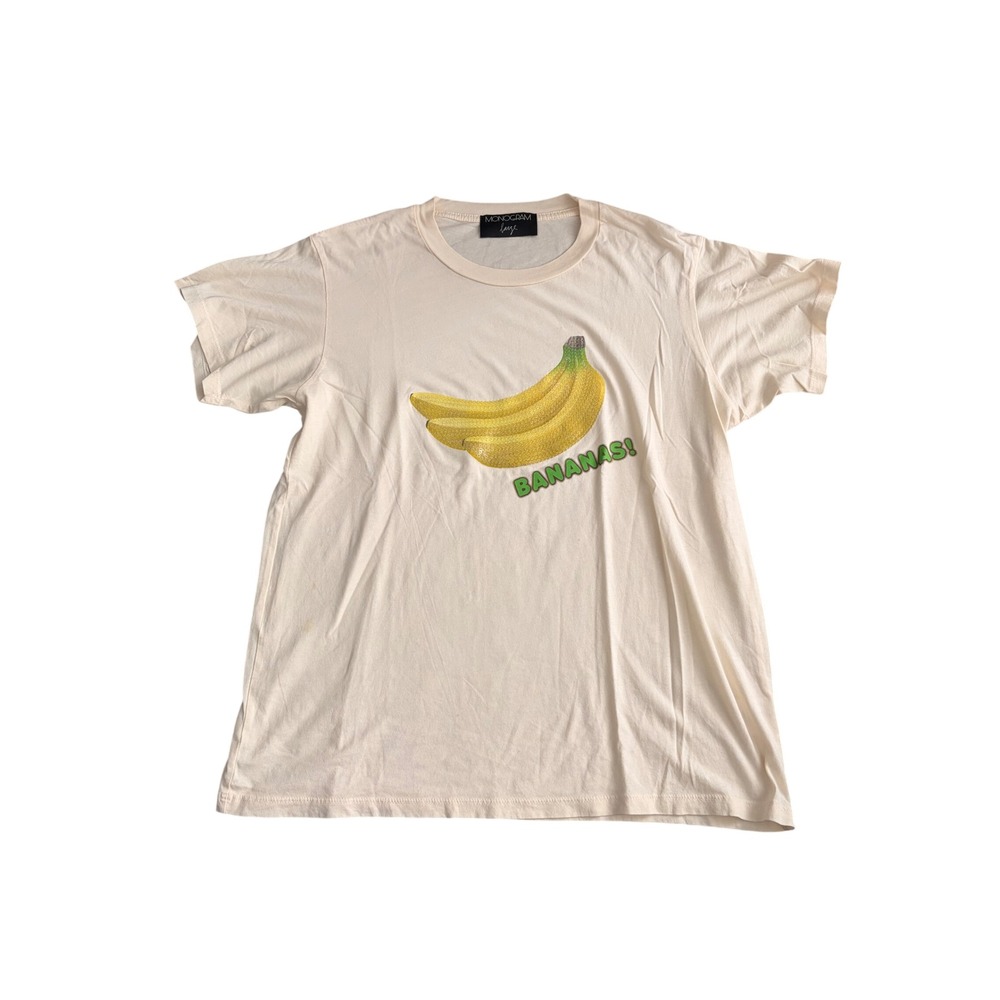 MONOGRAM Large Cream Sequins Bananas Graphic Tee Shirt Cotton NWOT‎